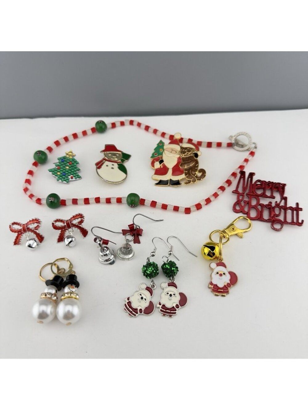 Christmas Holidays Jewelry Lot Necklace Earrings Brooch Charm Festive